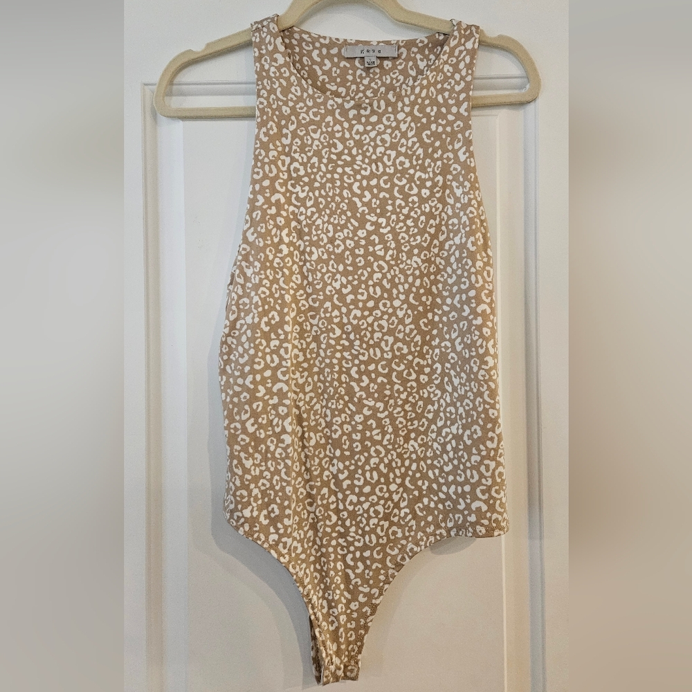 Gaze Tan and White Leopard Print  Bodysuit